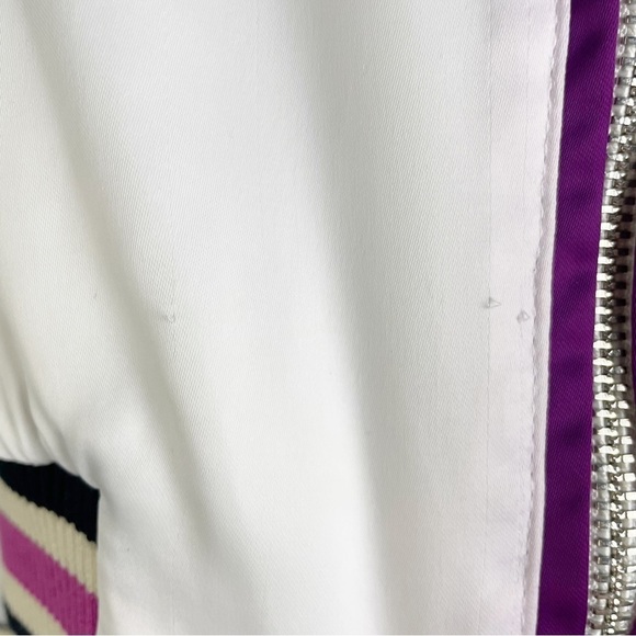 Maje Peacock Embroidered Satin Bomber Jacket White Small Casual Sporty Cropped - Picture 4 of 9